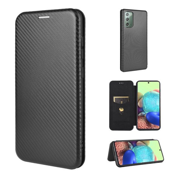 Dteck Wallet Slim Case for Samsung Galaxy Note 20(6.7 inches),Carbon Fiber Texture Patterned Leather Card Holder Protective Kickstand Cover ,Black