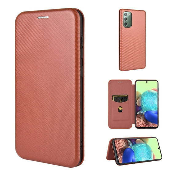 Dteck Wallet Slim Case for Samsung Galaxy Note 20(6.7 inches),Carbon Fiber Texture Patterned Leather Card Holder Protective Kickstand Cover ,Brown