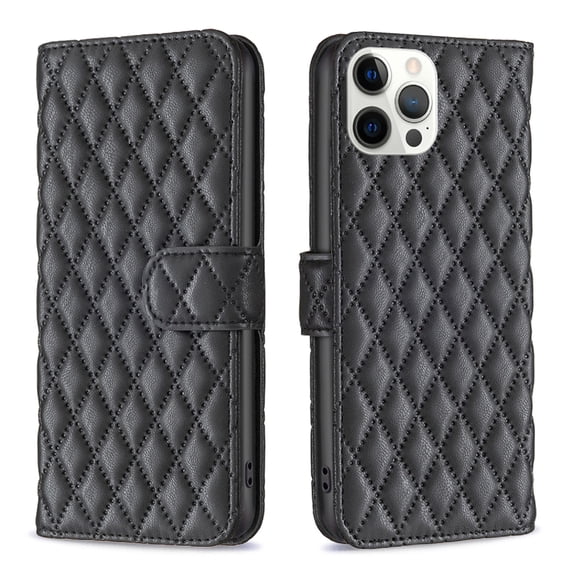 Dteck Wallet case for iPhone 12 Pro Max, Argyle Pattern PU Leather Wallet case with Kickstand Card Slots Magnetic Closure Shockproof Case For iPhone 12 Pro Max,Black
