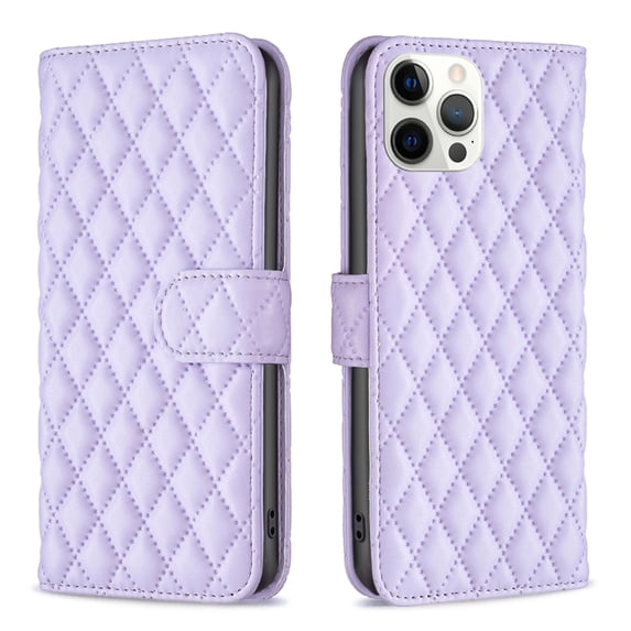 Dteck Wallet case for iPhone 12 Pro Max, Argyle Pattern PU Leather Wallet case with Kickstand Card Slots Magnetic Closure Shockproof Case For iPhone 12 Pro Max,Purple