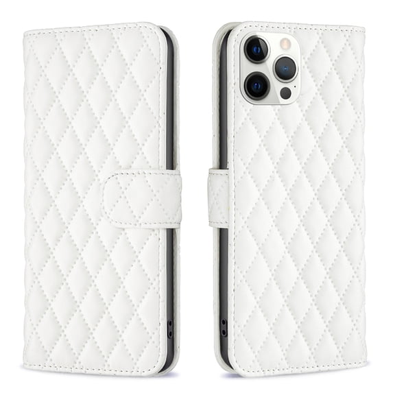 Dteck Wallet case for iPhone 12 Pro Max, Argyle Pattern PU Leather Wallet case with Kickstand Card Slots Magnetic Closure Shockproof Case For iPhone 12 Pro Max,White
