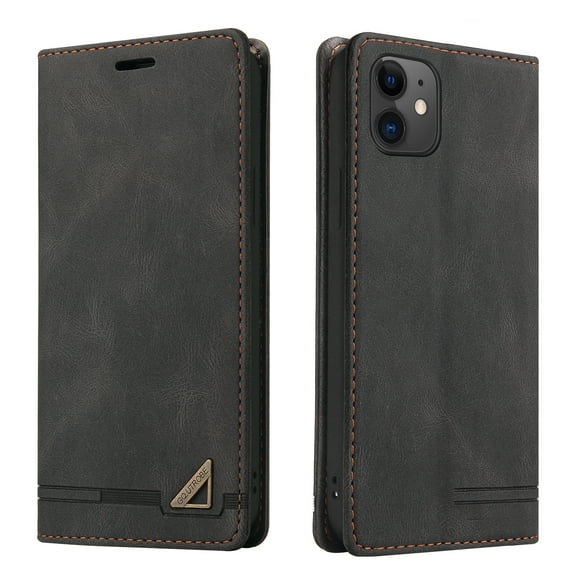 Dteck Wallet phone case for iPhone11 Handmade Wallet Phone Case PU Leather Flip Folio Case with Card Slot, TPU Shockproof Inner Case Compatible with iPhone11 6.1 inch,Black