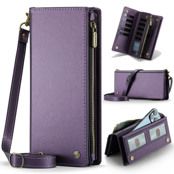 Dteck Wallets for Women,Luxury Leather Crossbody Wallet Bag Handbag Phone Pocket Zipper Purse Credit Card Holder Large Capacity Wristlet,Purple