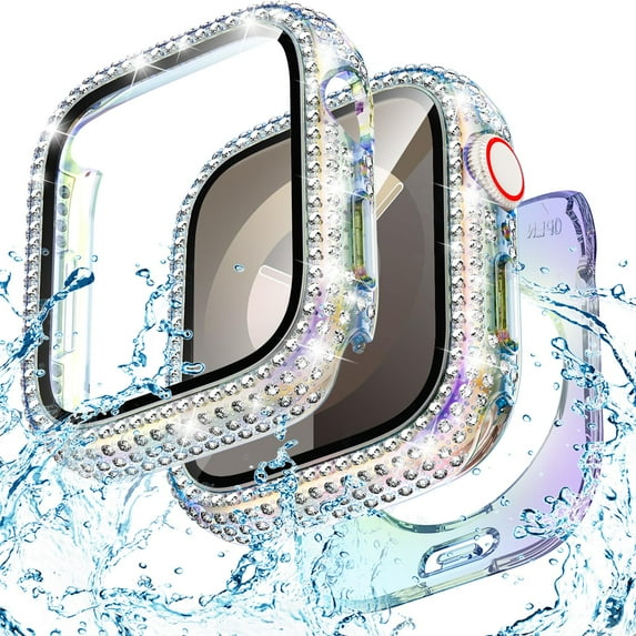 Dteck Waterproof Bling Diamond Case for Apple Watch Series 10 46mm with Screen Protector, 2 in 1 Glitter Rhinestone Face Cover with Back for iWatch Series 10 46mm,Colorful