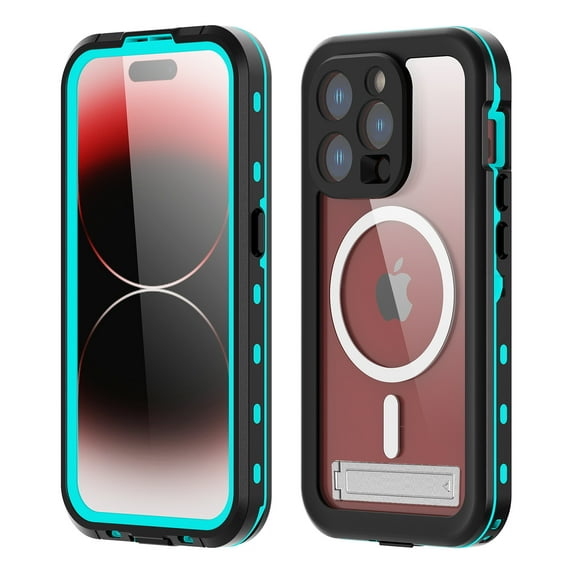 Dteck Waterproof Case with Universal Kickstand for iPhone 14 Pro Max,Shockporof IP68 Waterproof Case Magnetic Compatible with MagSafe Full Body Protection Cover,Grassblue