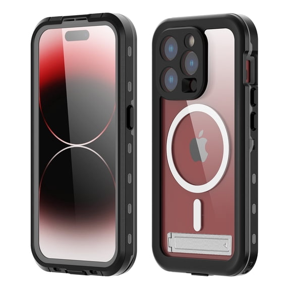 Dteck Waterproof Case with Universal Kickstand for iPhone 15 Pro,Shockporof IP68 Waterproof Case Magnetic Compatible with MagSafe Full Body Protection Cover,Black