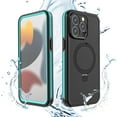 thumbnail image 1 of Dteck Waterproof Case for iPhone 15 Pro Max,Magnetic Full Body Protection Compatible with MagSafe IP68 Underwater Case Invisible Kickstand Shockproof Cover,Grassblue, 1 of 5