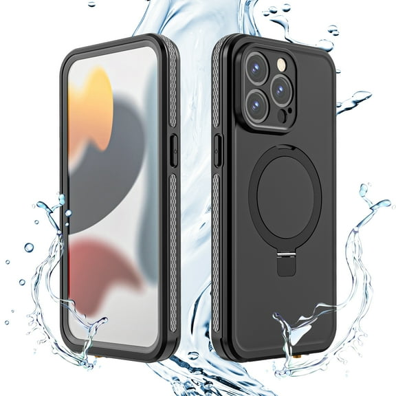 Dteck Waterproof Case for iPhone 15 Pro Max,Magnetic Full Body Protection Compatible with MagSafe IP68 Underwater Case Invisible Kickstand Shockproof Cover,Gray