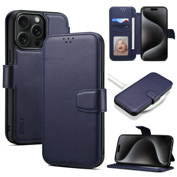 Dteck Women Men Case for iPhone 14 Pro Max,Magnetic Leather Card Slots Luxury Business Case Compatible MagSafe Flip Stand Cover for iPhone 14 Pro Max,Blue