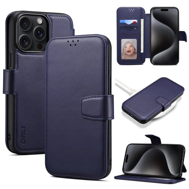 Dteck Women Men Case for iPhone 14 Pro Max,Magnetic Leather Card Slots Luxury Business Case Compatible MagSafe Flip Stand Cover for iPhone 14 Pro Max,Blue