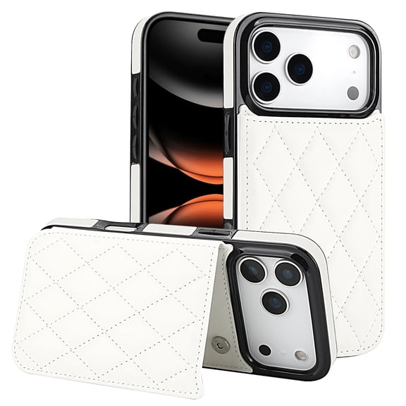 Dteck Women PU Leather Case For iPhone 17 Pro Max, Shockproof Slim Card Holder Phone Case with Hidden Stand Ultra Thin and Stylish Flap Cover, White