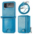 thumbnail image 1 of Dteck Zipper Wallet Case Compatible with Galaxy Z Flip 4 2022, Detachable Card Holder 2 Card Pocket Storage Premium PU Leather Adjustable Cross-body Strap Case Women Girls, Blue, 1 of 13