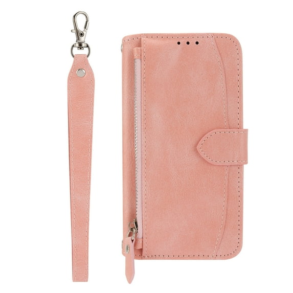 Dteck Zipper Wallet Case for Samsung Galaxy A32 4G PU Leather Purse Case with Wrist Strap Card Slots Kickstand Magnetic Protective Case For Samsung Galaxy A32 4G,Pink