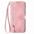 thumbnail image 1 of Dteck Zipper Wallet Case for Samsung Galaxy A35, Embossed Magnetic PU Leather Card Slots Pocket Wallet Case Shockproof Rubber Kickstand Full Body Protective Cover with Wrist Strap, Pink, 1 of 6