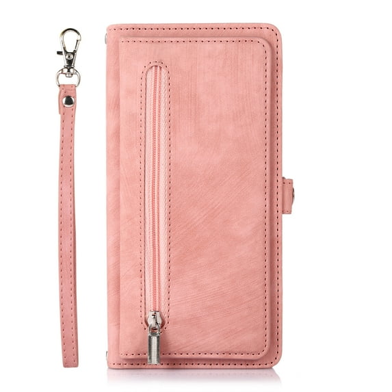 Dteck Zipper Wallet Case for Samsung Galaxy A51 4G PU Leather Crossbody Shoulder Carrying Purse Case with Card Slots Kickstand Magnetic Protective Case For Samsung Galaxy A51 4G,Rosegold