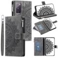 thumbnail image 1 of Dteck Zipper Wallet Case for Samsung Galaxy S20 FE,Magnetic Durable PU Leather Flower Embossed Case Zipper Card Holder Wallet Kickstand Cover with Detachable Shoulder Strap/Wrist Strap,Gray, 1 of 6