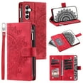 thumbnail image 1 of Dteck Zipper Wallet Case for Samsung Galaxy S23 FE,Magnetic Durable PU Leather Flower Embossed Case Zipper Card Holder Wallet Kickstand Cover with Detachable Shoulder Strap/Wrist Strap,Red, 1 of 6
