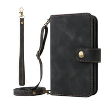 Dteck Zipper Wallet Case For Samsung Galaxy S23,Magnetic Leather Card Slots Case Heavy Duty Rubber Kickstand Cover with Wrist & Shoulder Strap for Galaxy S23, Black