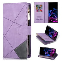Dteck Zipper Wallet Case for Samsung Galaxy S24 Ultra,Magnetic Closure Leather Case with RFID Blocking Premium Zipper Card Slots Protective Flip PU Kickstand Cover with Wrist Strap,Purple