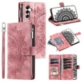 thumbnail image 1 of Dteck Zipper Wallet Case for Samsung Galaxy S25 ,Magnetic Durable PU Leather Flower Embossed Case Zipper Card Holder Wallet Kickstand Cover with Detachable Shoulder Strap/Wrist Strap,Pink, 1 of 6