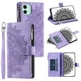 thumbnail image 1 of Dteck Zipper Wallet Case for iPhone 11,Magnetic Durable PU Leather Flower Embossed Case Zipper Card Holder Wallet Kickstand Cover with Detachable Shoulder Strap/Wrist Strap,Purple, 1 of 6
