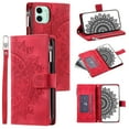thumbnail image 1 of Dteck Zipper Wallet Case for iPhone 11,Magnetic Durable PU Leather Flower Embossed Case Zipper Card Holder Wallet Kickstand Cover with Detachable Shoulder Strap/Wrist Strap,Red, 1 of 6