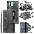 thumbnail image 1 of Dteck Zipper Wallet Case for iPhone 11,Magnetic Durable PU Leather Flower Embossed Case Zipper Card Holder Wallet Kickstand Cover with Detachable Shoulder Strap/Wrist Strap,Gray, 1 of 6