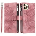 thumbnail image 1 of Dteck Zipper Wallet Case for iPhone 12 Pro Max,Magnetic Durable PU Leather Flower Embossed Case Zipper Card Holder Wallet Kickstand Cover with Detachable Shoulder Strap/Wrist Strap,Pink, 1 of 5