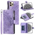 thumbnail image 1 of Dteck Zipper Wallet Case for iPhone 12 Pro Max,Magnetic Durable PU Leather Flower Embossed Case Zipper Card Holder Wallet Kickstand Cover with Detachable Shoulder Strap/Wrist Strap,Purple, 1 of 6