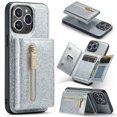 thumbnail image 1 of Dteck Zipper Wallet Case for iPhone 14 Pro,Premium Glitter PU Leather Case Bling Magnetic 2 in 1 Detachable Card Pocket Kickstand Shockproof Rubber Cover,Silver, 1 of 10