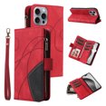 thumbnail image 1 of Dteck Zipper Wallet Case for iPhone 16 Pro,Magnetic Leather 9 Card Slots Wallet Case Shockproof Kickstand Full Body Protection Cover with Wrist Strap for iPhone 16 Pro,Red, 1 of 7