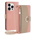 thumbnail image 1 of Dteck Zipper Wallet Case for iPhone 16 Pro,Magnetic Leather Card Slots Case with Hidden Mirror Shockproof Kickstand Flip Cover with Crossbody Shoulder Strap,Pink, 1 of 8