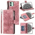 thumbnail image 1 of Dteck Zipper Wallet Case for iPhone 16e,Magnetic Durable PU Leather Flower Embossed Case Zipper Card Holder Wallet Kickstand Cover with Detachable Shoulder Strap/Wrist Strap,Pink, 1 of 4