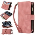 thumbnail image 1 of Dteck Zipper Wallet Crossbody Bag Case for iPhone 15,Luxuy Leather RFID Blocking Case Large Wallet Capacity Card Slots Cash Pocket Flip Kickstand Cover with Wrist/Shoulder Strap,Rosegold, 1 of 9