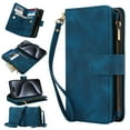 thumbnail image 1 of Dteck Zipper Wallet Crossbody Bag Case for iPhone XR,Luxuy Leather RFID Blocking Case Large Wallet Capacity Card Slots Cash Pocket Flip Kickstand Cover with Wrist/Shoulder Strap,Blue, 1 of 9