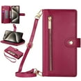 thumbnail image 1 of Dteck Zipper Wallet Crossbody Case for Samsung Galaxy S21 Ultra,Magnetic Leather Case Built-in Card Slots/Cash Pocket Shockproof Kickstand Cover with Shoulder Strap/Wrist Strap,Red, 1 of 6