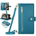 thumbnail image 1 of Dteck Zipper Wallet Crossbody Case for iPhone XS/X,Magnetic Leather Case Built-in Card Slots/Cash Pocket Shockproof Kickstand Cover with Shoulder Strap/Wrist Strap,Blue, 1 of 6