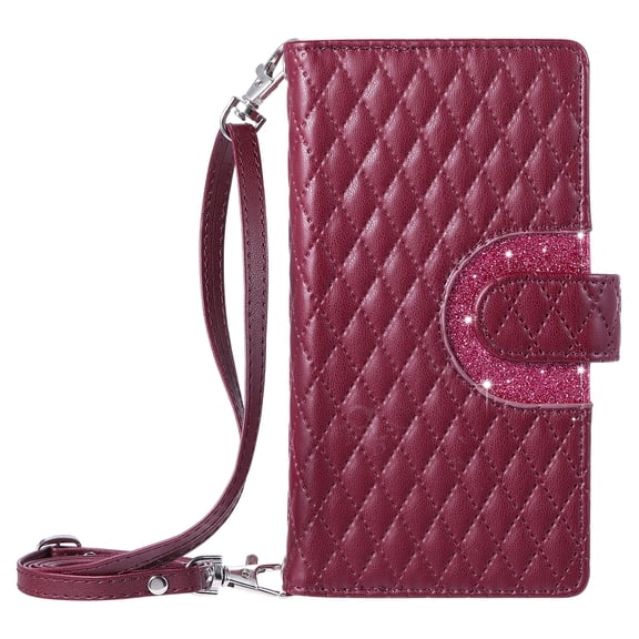 Dteck Zipper Wallet Crossbody Strap Case for Google Pixel 6,Magnetic Leather Card Slots Cash Pocket Case Shockproof Kickstand Cover with Shoulder & Wrist Strap,Winered