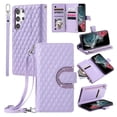 thumbnail image 1 of Dteck Zipper Wallet Crossbody Strap Case for Samsung Galaxy S22 Ultra,Magnetic Leather Card Slots Cash Pocket Case Shockproof Kickstand Cover with Shoulder & Wrist Strap for Galaxy S22 Ultra,Purple, 1 of 7