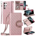 thumbnail image 1 of Dteck Zipper Wallet Crossbody Strap Case for Samsung Galaxy S23 Ultra,Magnetic Leather Card Slots Cash Pocket Case Shockproof Kickstand Cover with Shoulder & Wrist Strap for Galaxy S23 Ultra,Rosegold, 1 of 7