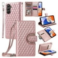thumbnail image 1 of Dteck Zipper Wallet Crossbody Strap Case for Samsung Galaxy S24,Magnetic Leather Card Slots Cash Pocket Case Shockproof Kickstand Cover with Shoulder & Wrist Strap for Galaxy S24,Rosegold, 1 of 7