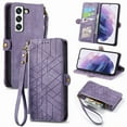 thumbnail image 1 of Dteck Zipper Wallet Pocket Case for Samsung Galalxy S23 FE, Shockproof with Card Holders for Women Men Premium PU Leather Embossed Patterned Flip Folio Stand Wristlet TPU Inner Shell Phone Case,Purple, 1 of 11