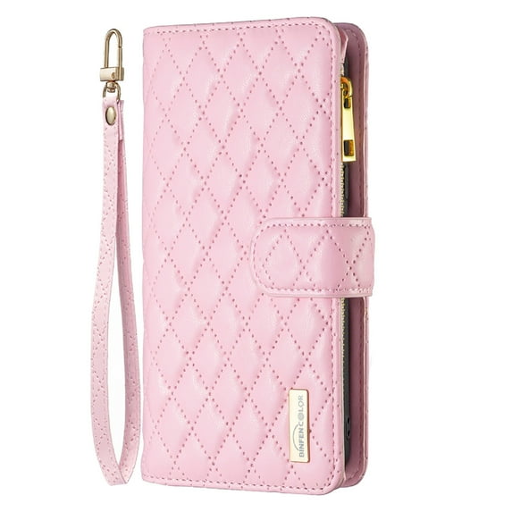 Dteck Zipper Wallet case for Samsung Galaxy A23, Argyle Pattern PU Leather Wallet case with Handstrap Kickstand Card Slots Magnetic Closure Shockproof Case for Samsung Galaxy A23,Pink