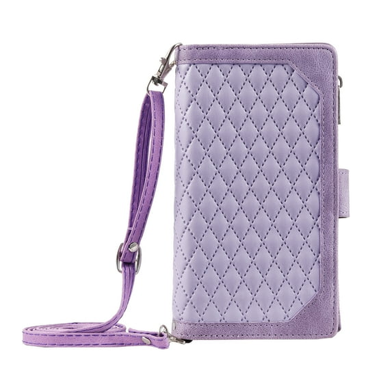 Dteck Zipper Wallet case for Samsung Galaxy Note 8, Argyle Pattern Leather case with Handstrap Crossbody Shoulder Strap Kickstand Card Slots Shockproof Case For Samsung Galaxy Note 8,Purple