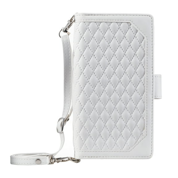 Dteck Zipper Wallet case for Samsung Galaxy Note 9, Argyle Pattern Leather case with Handstrap Crossbody Shoulder Strap Kickstand Card Slots Shockproof Case For Samsung Galaxy Note 9,White