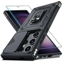 Dteck for Samsung Galaxy S25 Ultra Case Built in Slide Camera Lens Cover Screen Protector Finger Ring Holder Kickstand,Heavy Duty Shockproof Full Body Phone Cover 2025,Black