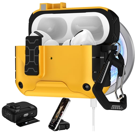 Dteck for AirPods 4th Generation Case, Compatible with AirPods 4 Case (2024),Military-Grade Drop Protection,Comes with Phone Holder Function,Yellow