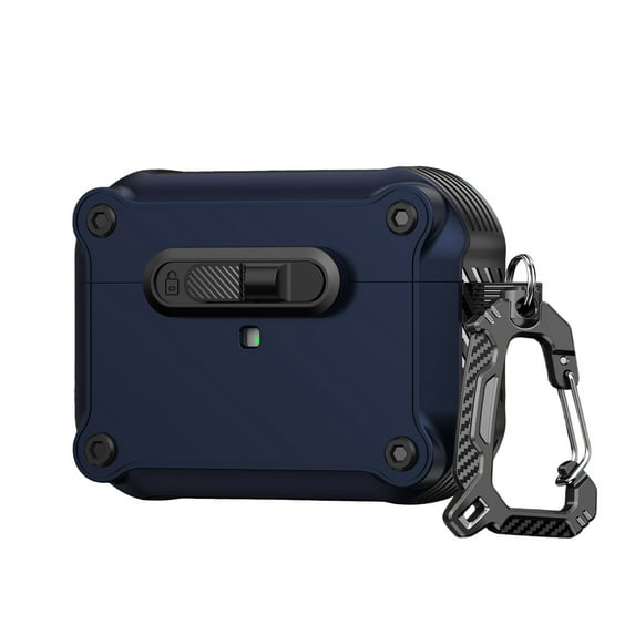 Dteck for Airpods Pro (2019) Case with Secure Lock Clip, Full Body Shockproof Protection Hard Shell with Carabiner for Women Men,Deep Blue