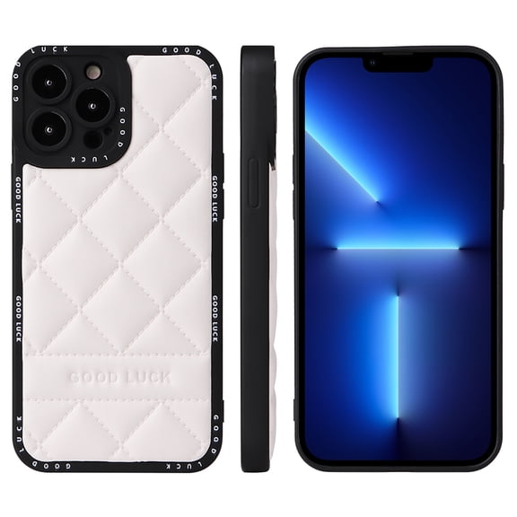 Dteck for Apple iPhone 13 6.1 inch,Diamond-shaped Pattern Leather Shockproof Anti-scratch Stylish Camera Lens Protection Phone Case,White