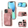 thumbnail image 1 of Dteck for Apple iPhone 13 Zipper Wallet Case, Magnetic Clasp Zipper Purse PU Leather Wallet Case with Credit Card Slot Holder Back Flip Cover, pink, 1 of 7